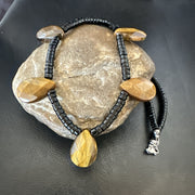 Coffee Brown Tigers Eye Black Onyx Pendant Necklace 20" | Sterling Silver | Authentic Native American Handmade | 18356