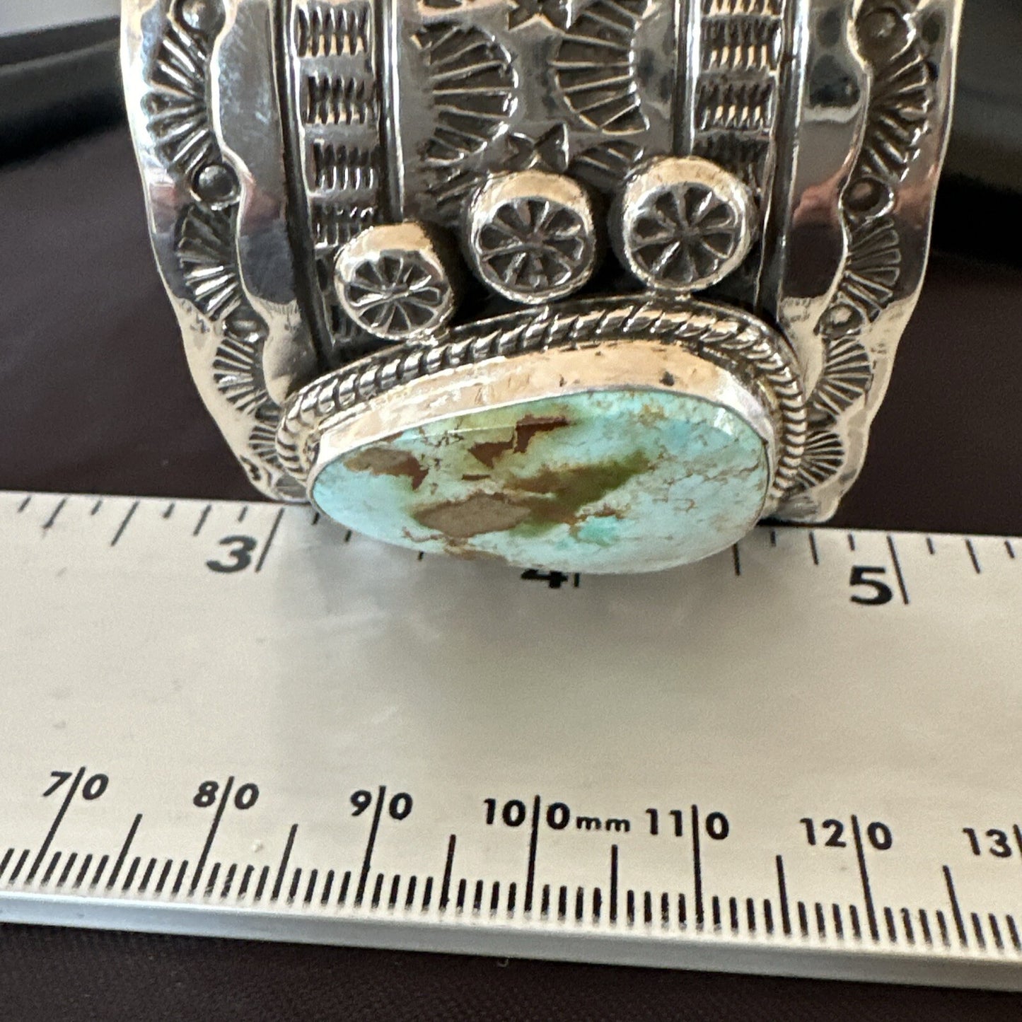 Navajo Women Green Royston Turquoise Stamped Sterling Silver Cuff Bracelet 17947