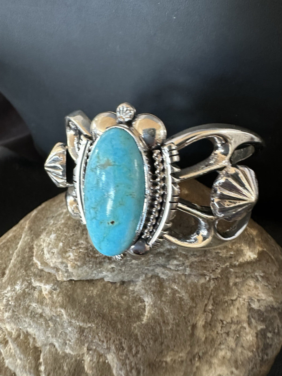 WoMens Tufa Kingman Turquoise Navajo Sterling Silver Cuff Bracelet 7.1" 19453