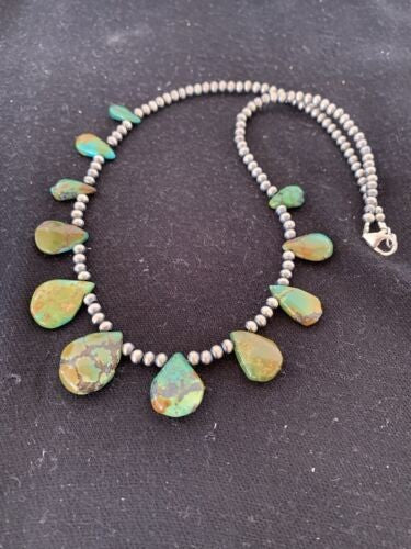 Navajo Pearls Necklace Sterling Silver & Royston Turquoise 483