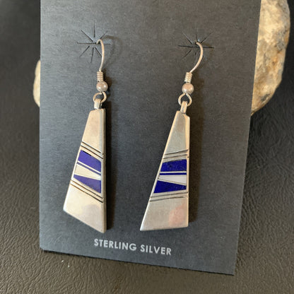 Navajo Inlay Lapis Lazuli Dangle Earrings Sterling Silver 1.5" 13028