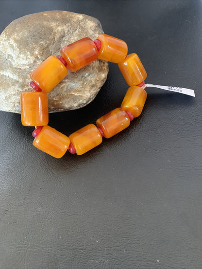 Native One-of-a-kind Stretch Gold Amber Stone Bracelet Garnet Set 03073