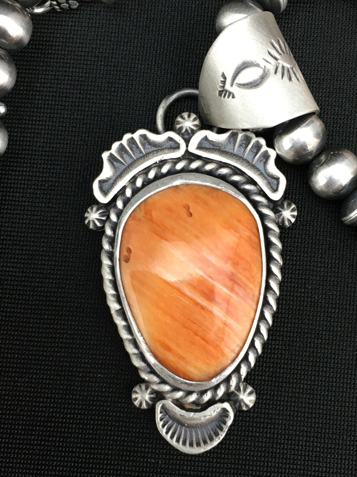 Orange Spiny Oyster Pendant Sterling Silver Beads Necklace 22" 01241