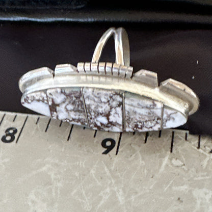 Mens Womens Wild Horse Turquoise Inlay Navajo Sterling Silver Ring Sz 9 19110