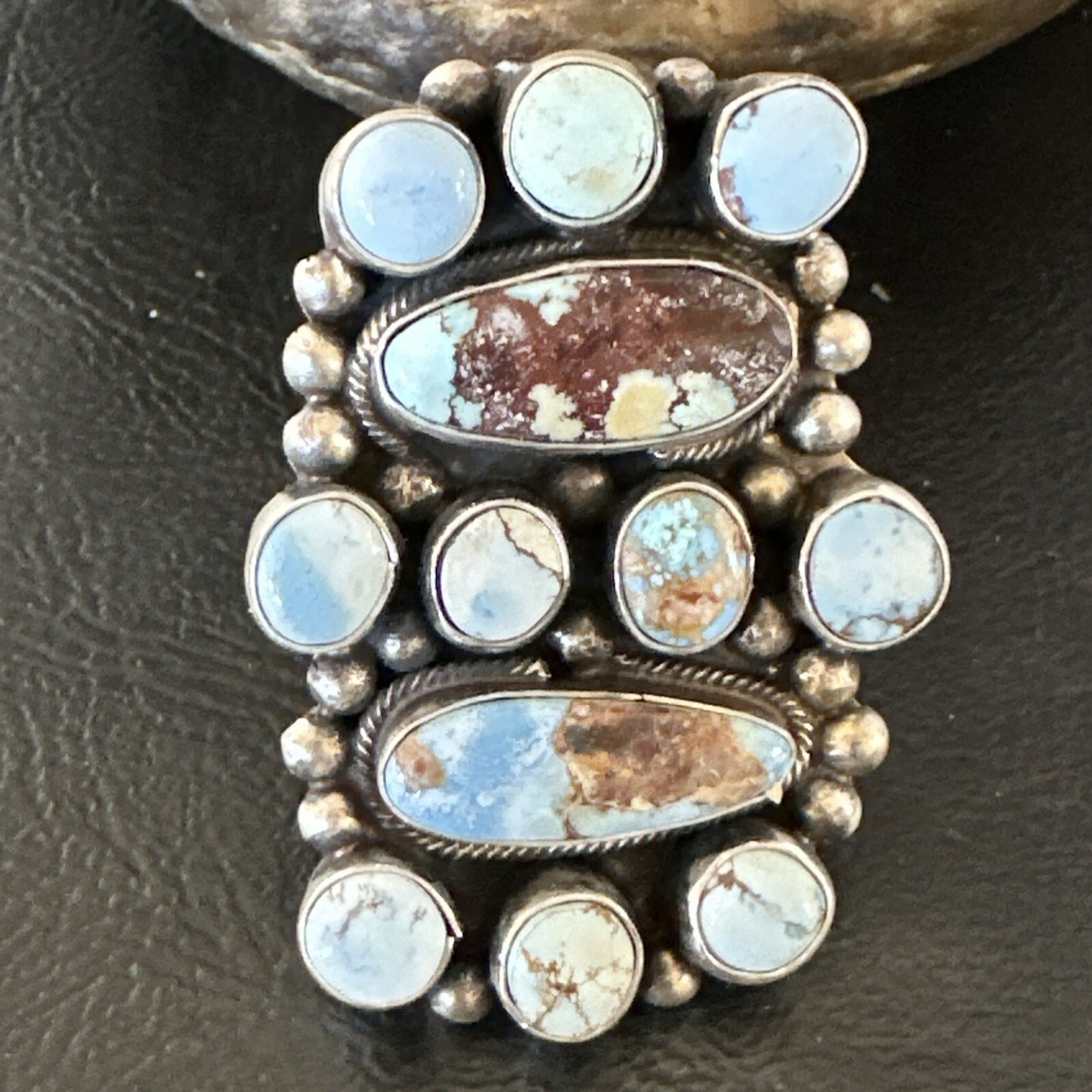 Womens Golden Hills Turquoise Navajo Sterling Silver Cluster Ring Sz 8 17774