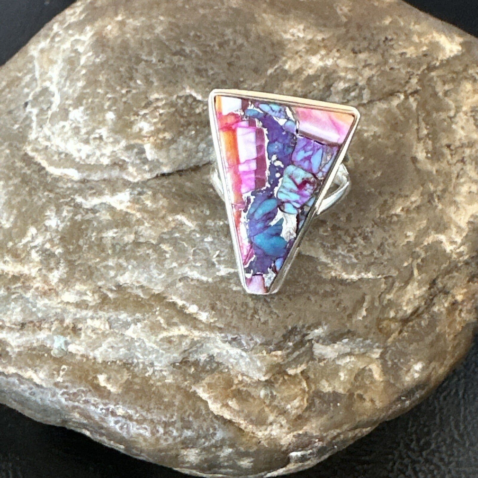 Blue Turquoise Spiny Oyster Southwestern Sterling Silver Ring Size 5 18500