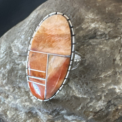 Women Orange Red Spiny Oyster Navajo Sterling Silver Ring Sz 6.5 18592