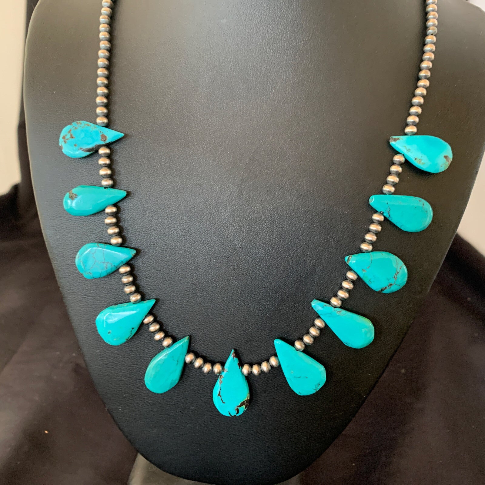 Blue Turquoise Navajo Pearls Sterling Silver Necklace 11480