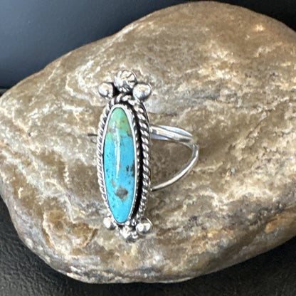 Blue Kingman Turquoise Navajo Sterling Silver Ring Size 7.5 18631