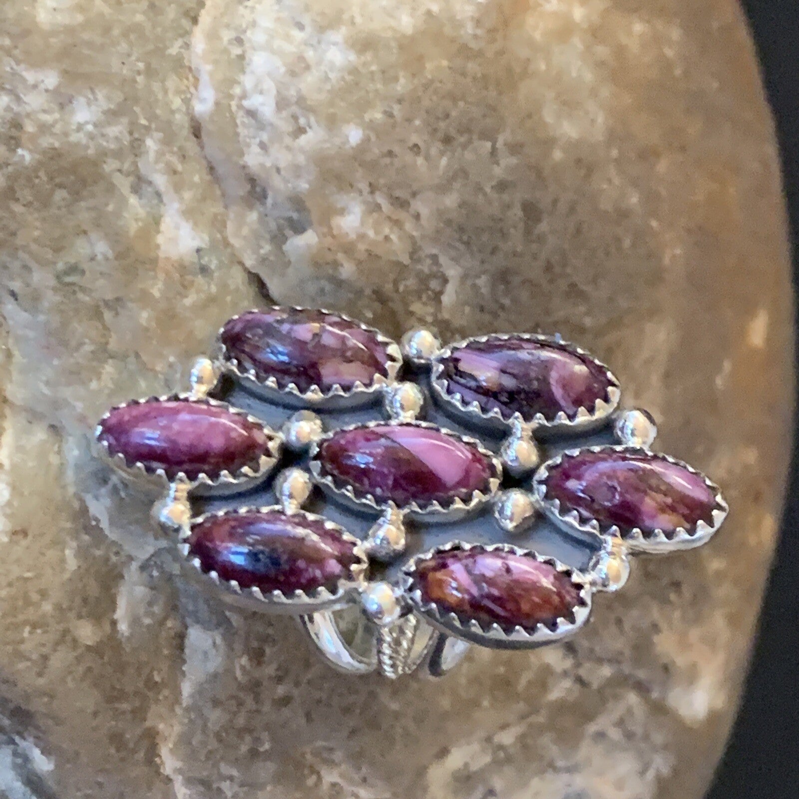 Womens Purple Spiny Oyster Navajo Sterling Silver Cluster Ring Size 6 11555