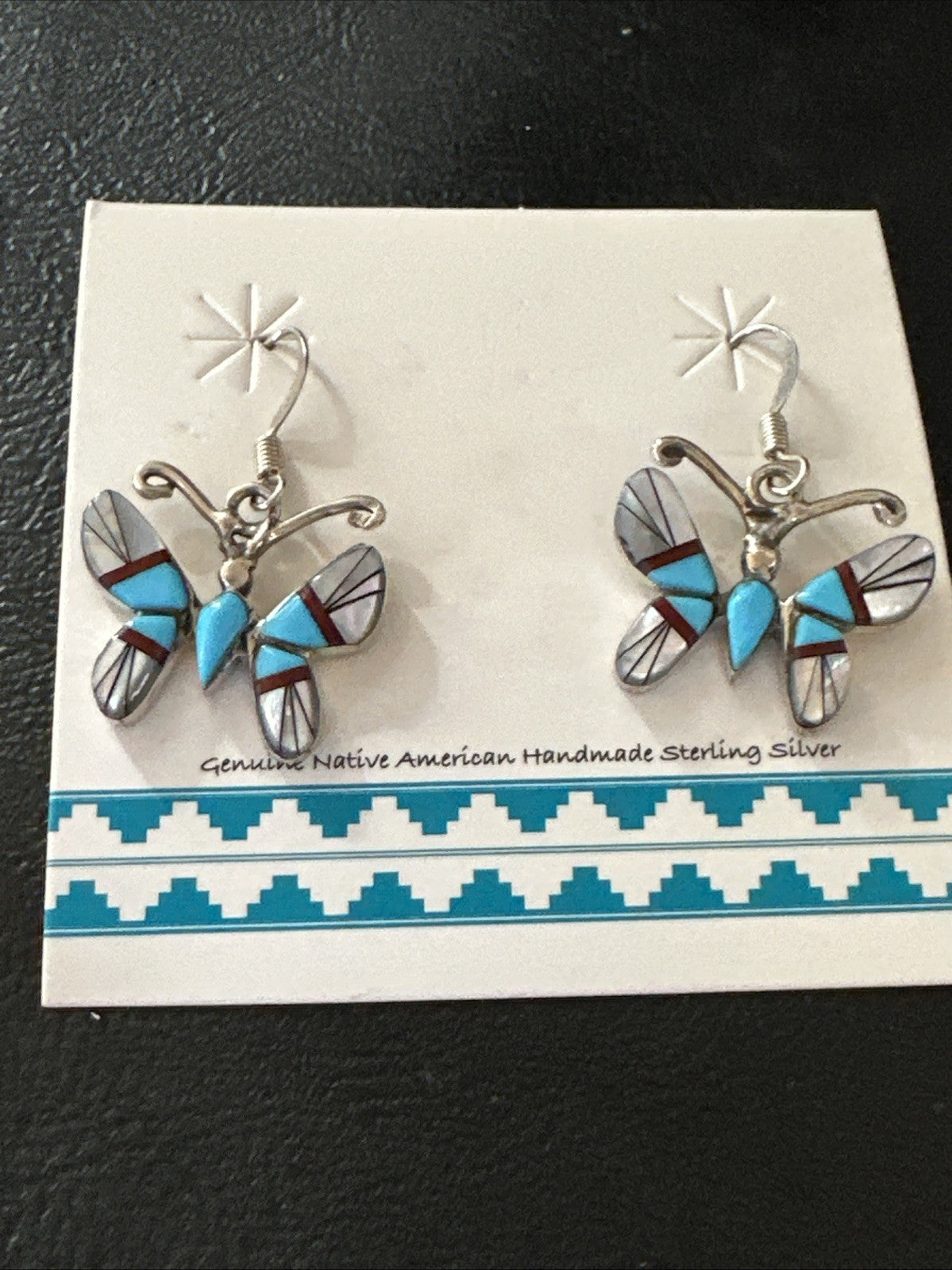 Butterfly Multicolor Turquoise MOP Inlay Sterling Silver Earrings 19816