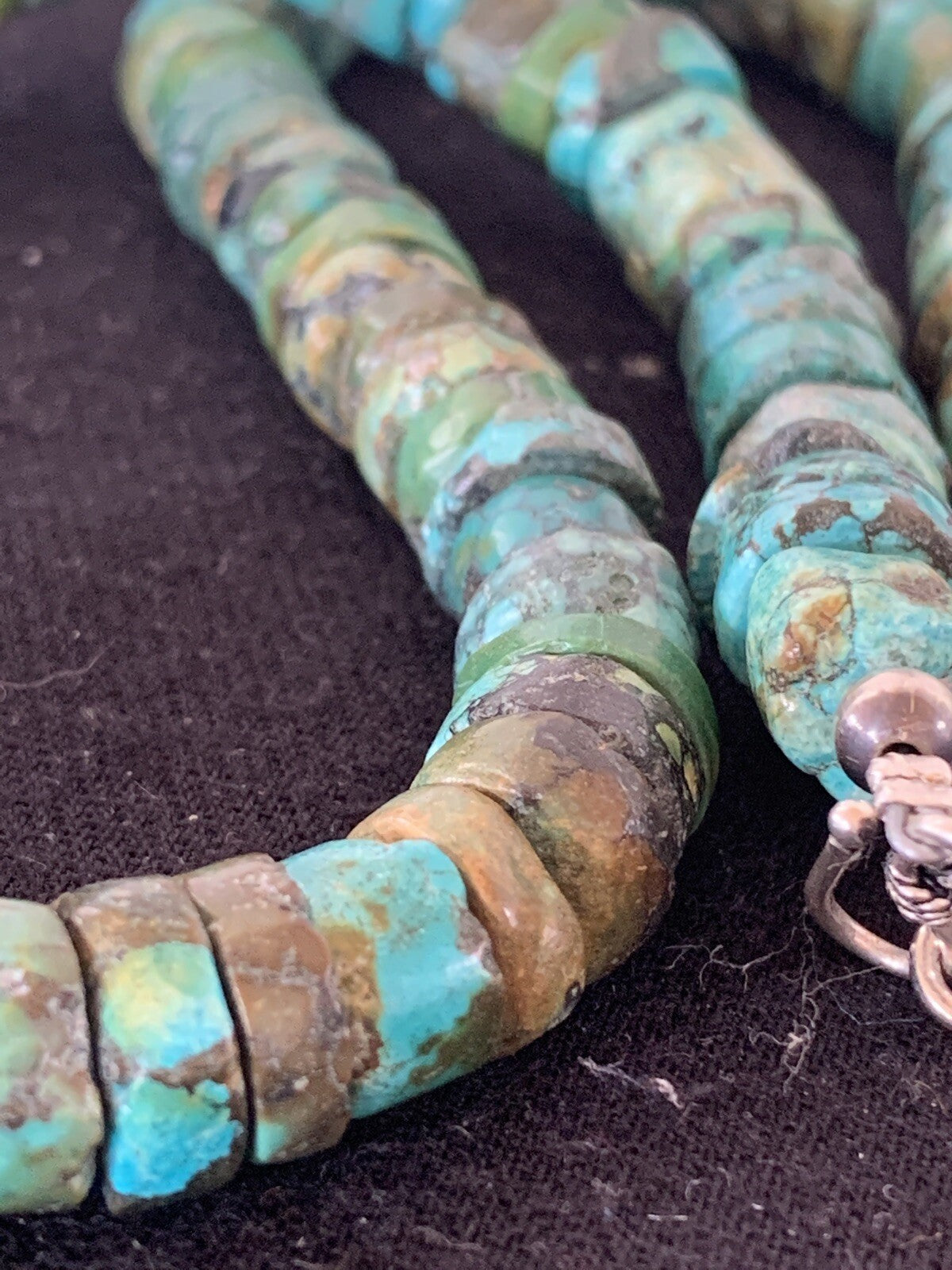 Native Navajo Turquoise 12mm 26” Heishi Sterling Silver Bead Necklace 00384A