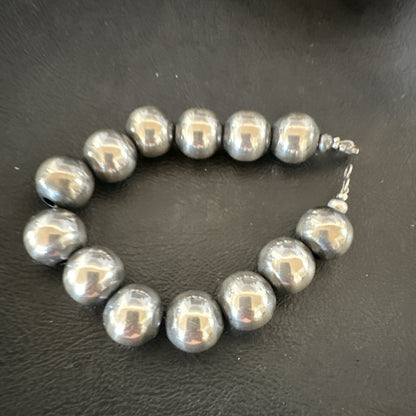 14mm Round Beads 7” Sterling Silver Beads Bracelet 91407