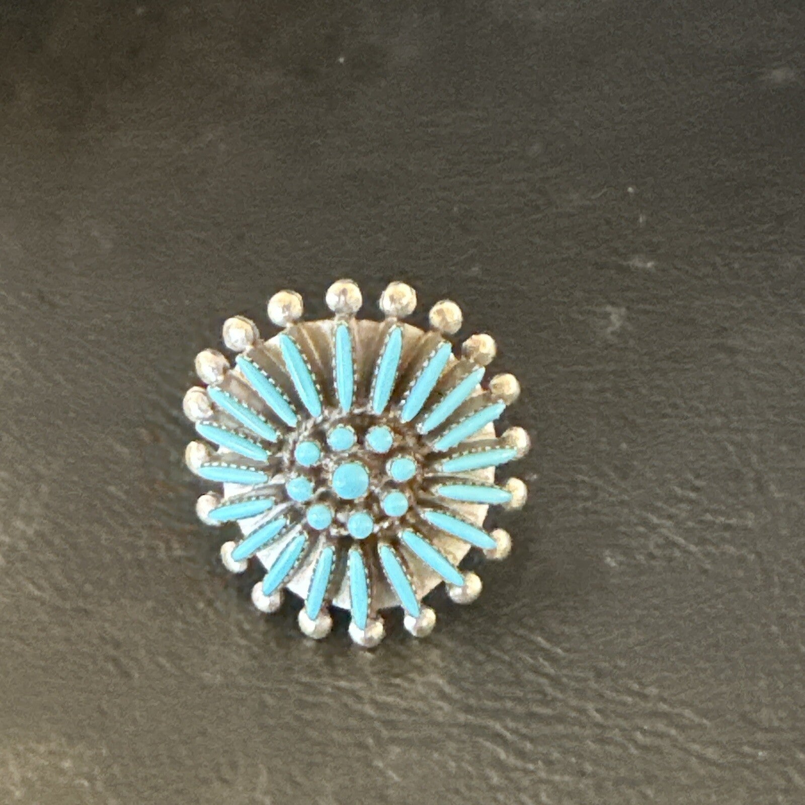 Blue Turquoise Zuni Sterling Silver Needle Point Cluster Ring Size 8 17843