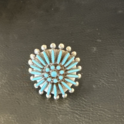 Blue Turquoise Zuni Sterling Silver Needle Point Cluster Ring Size 8 17843