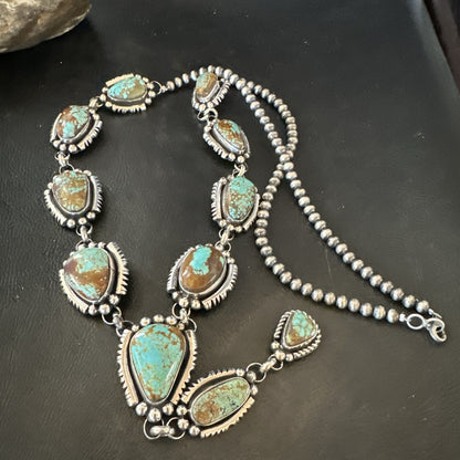 Mens Blue Turquoise #8 Navajo Pearls Sterling Silver Lariat Necklace 28" 18819