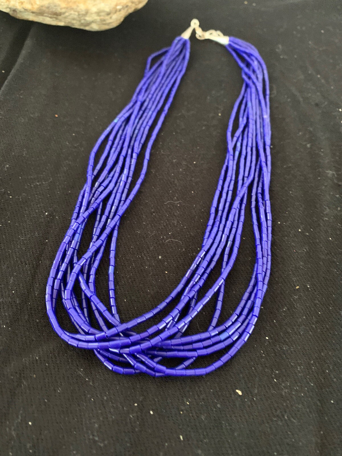 Blue Lapis Stabilized Heishi 10 Strand Sterling Silver Necklace 19" 2018