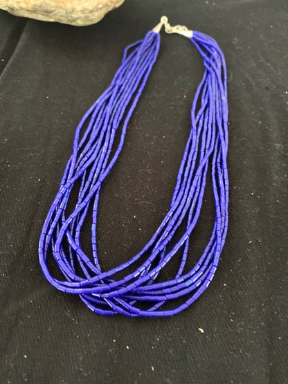Blue Lapis Stabilized Heishi 10 Strand Sterling Silver Necklace 19" 2018