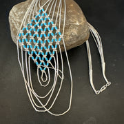 Turquoise Heishi Tubes Pendant 7 Strand Liquid Necklace | Sterling Silver | Authentic Native American Handmade | 19748