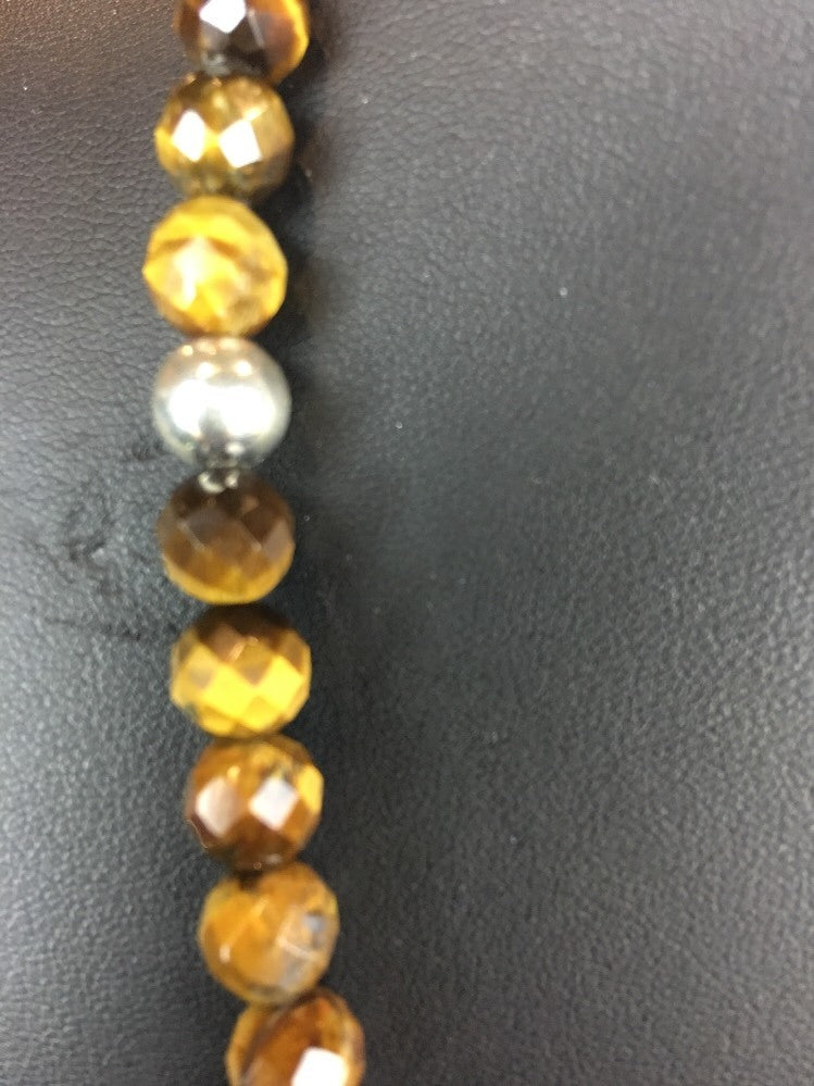 Native American Indian 8 mm Tiger's Eye with Sterling Silver Necklace 10095