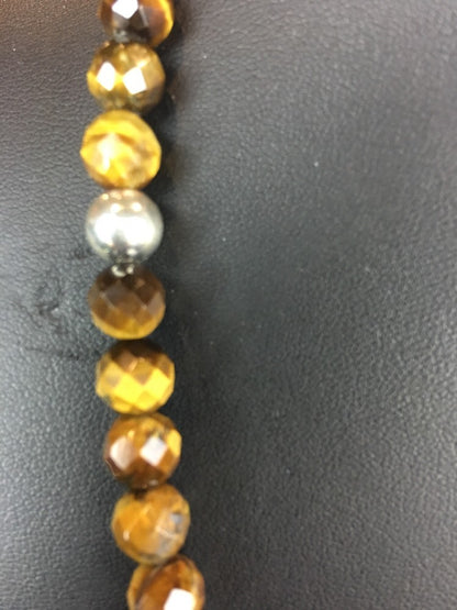 Native American Indian 8 mm Tiger's Eye with Sterling Silver Necklace 10095