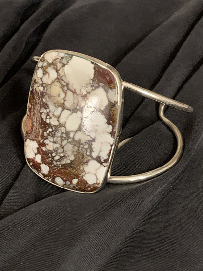 Womens Wild Horse Turquoise Sterling Silver Cuff Wire Bracelet 10497