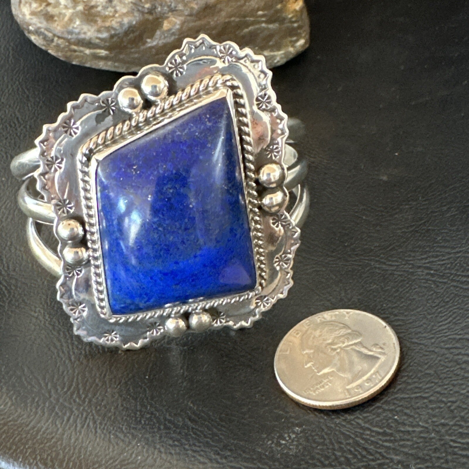Native Mens Blue Lapis Lazuli Sterling Silver Cuff Bracelet 7.50” 18714