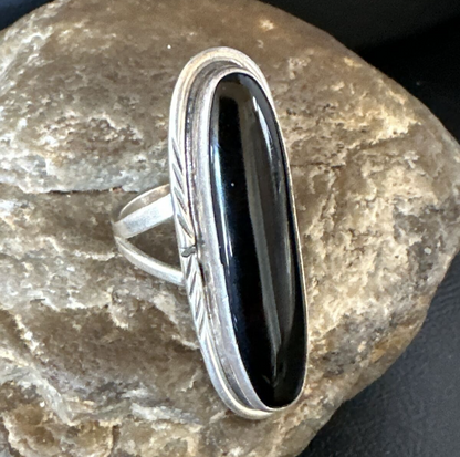 WoMens Black Onyx Navajo Sterling Silver Ring Size 9.5 15184