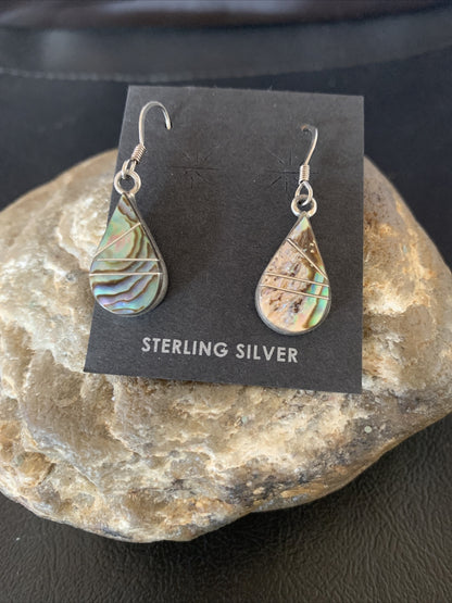 Native Pava Shell Minimalist Navajo Sterling Silver Inlay Earrings 1" 13073