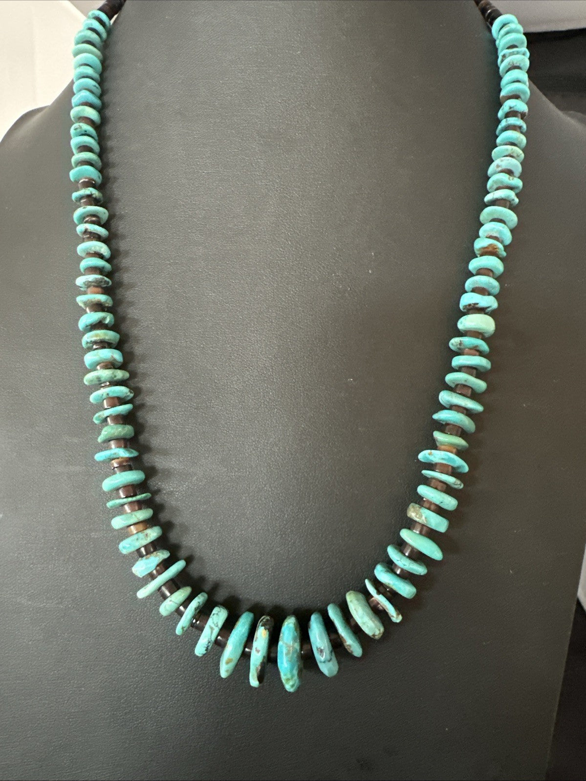Navajo Blue Turquoise Shell Sterling Silver 24” Necklace 19710