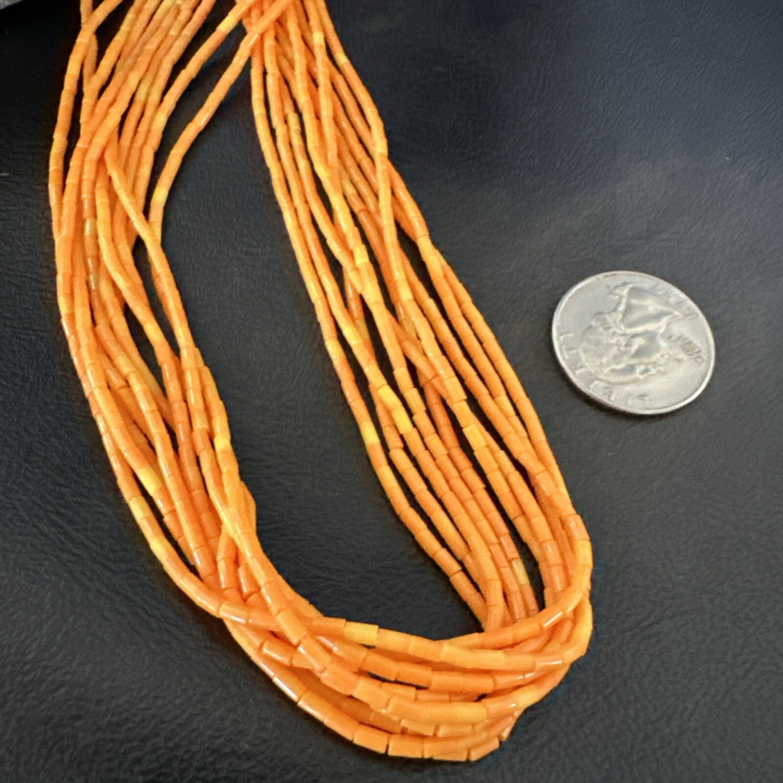 Stabilized Orange Heishi 10S Sterling Silver Necklace 20” 18163