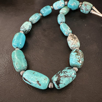 Mens Womens Blue Nugget Turquoise Navajo Sterling Silver Necklace 17.5” 19688