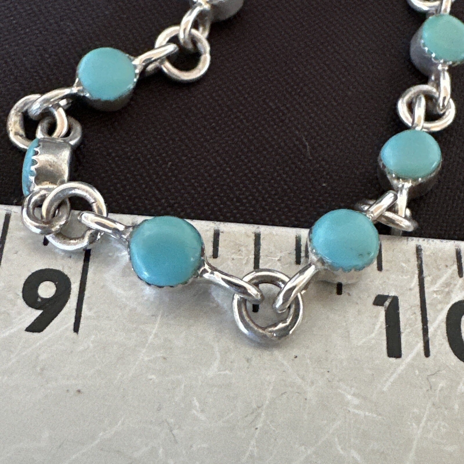 Blue Turquoise Navajo Old Pawn Sterling Silver Link Bracelet 7.5" 18129