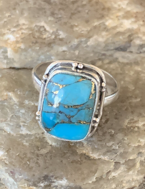 Mohave Navajo Blue Turquoise Ring Size 7 | Sterling Silver | Authentic Native American Handmade | 11422