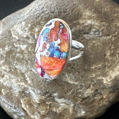 Blue Turquoise Spiny Oyster Southwestern Sterling Silver Ring Size 9 18460