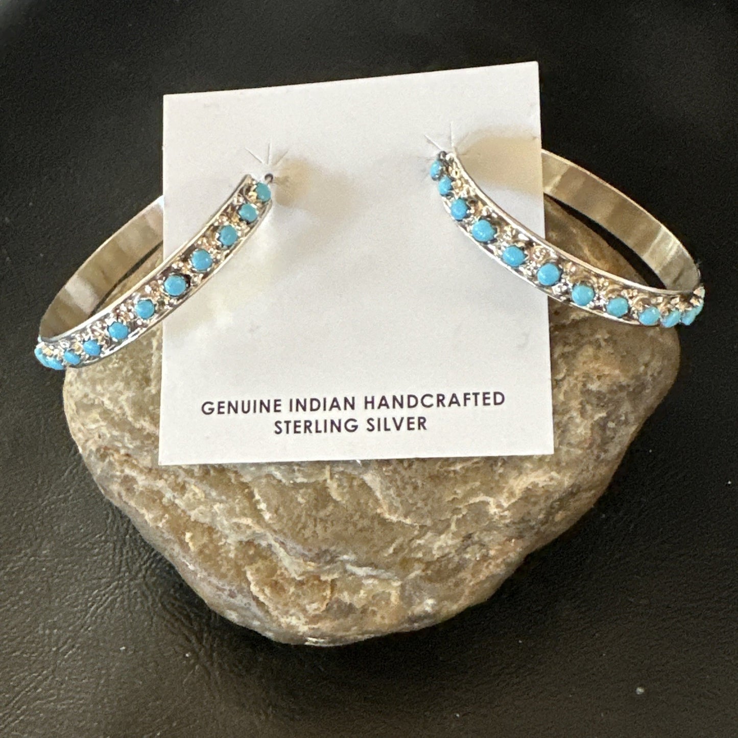 Zuni Petite Point Turquoise Cluster Earrings Sterling Silver Handmade 19770