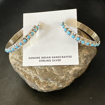 Zuni Petite Point Turquoise Cluster Earrings Sterling Silver Handmade 19770