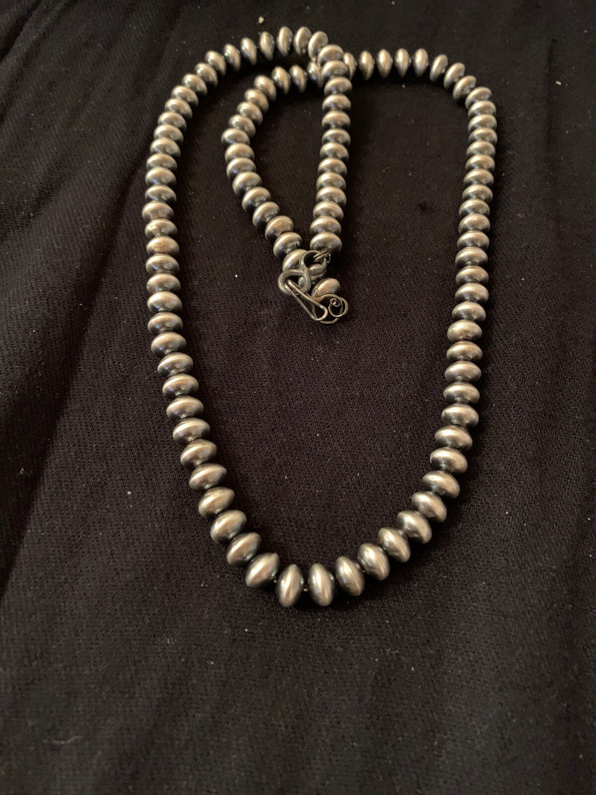 Navajo Pearls Rondelles 8mm Sterling Silver Bead Necklace 38” 60838