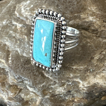 Blue Turquoise #8 Navajo Sterling Silver  Ring Size 6 18827