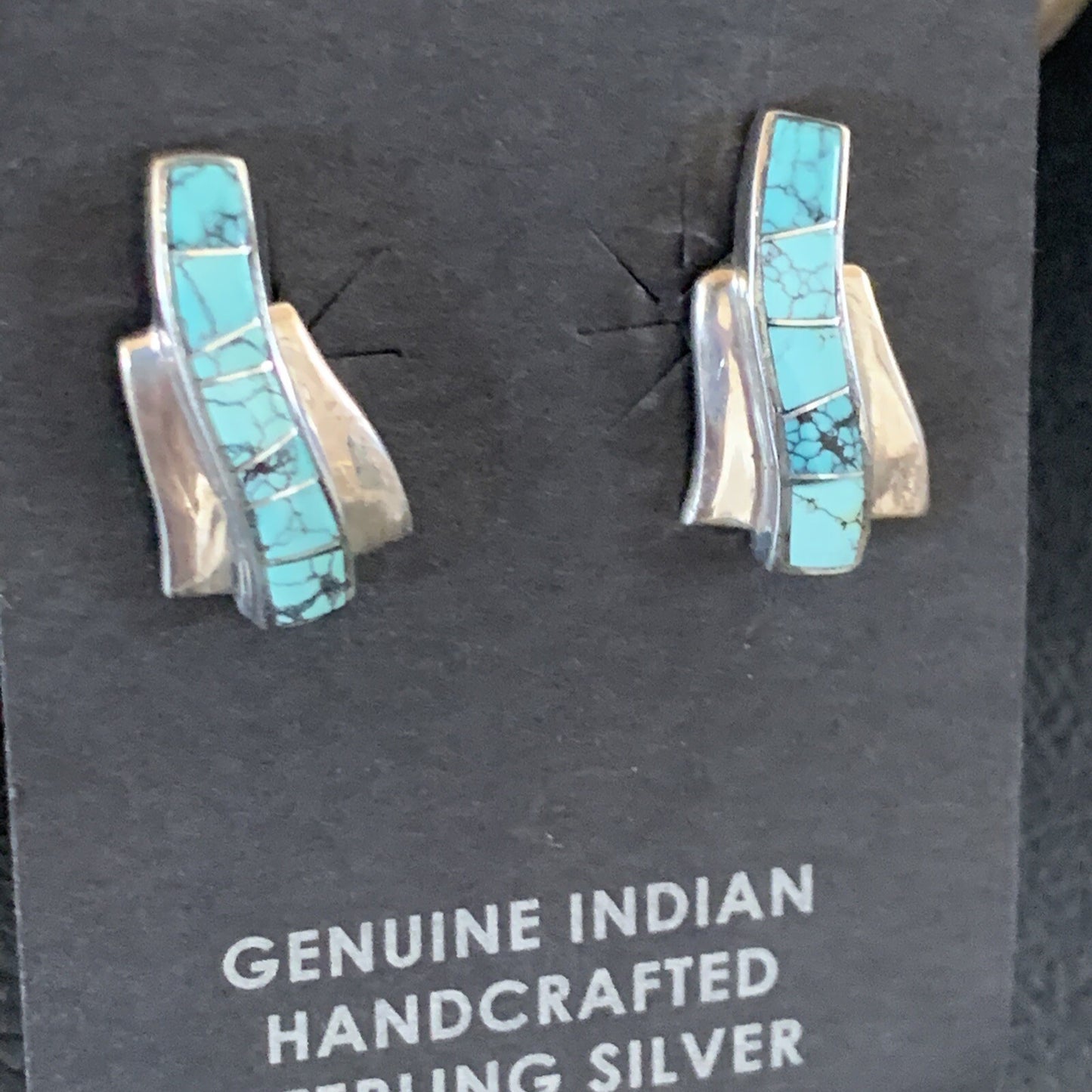Womens Blue Spider Web Turquoise Navajo Sterling Silver Inlay Earrings 12901