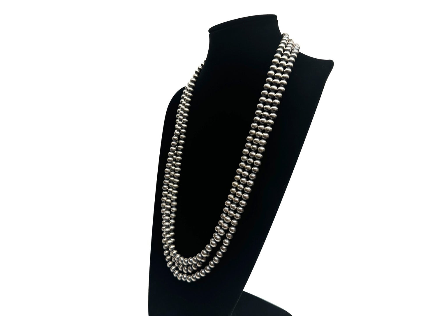 Native American 8mm Sterling Silver Navajo Pearls 66" Single Strand Necklace