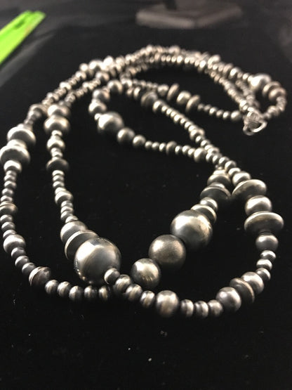 Southwestern 60” Long Navajo Pearls Sterling Silver Necklace Mixed Beads