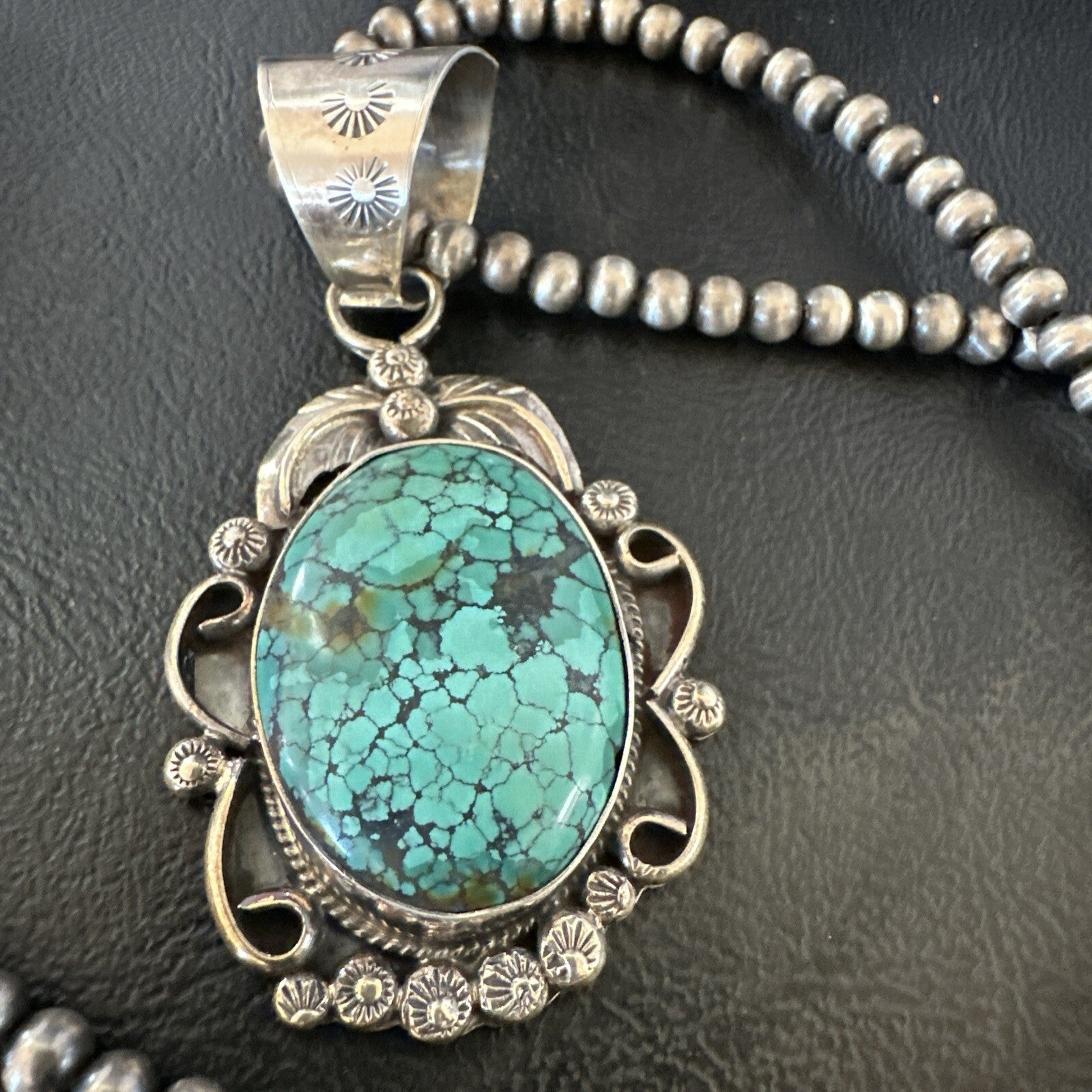 Men Women Navajo Sterling Silver Blue Spiderweb Turquoise Necklace Pendant 18094