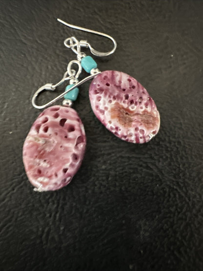 Navajo Sterling Purple Spiny Oyster Turquoise Bead Earrings 18691