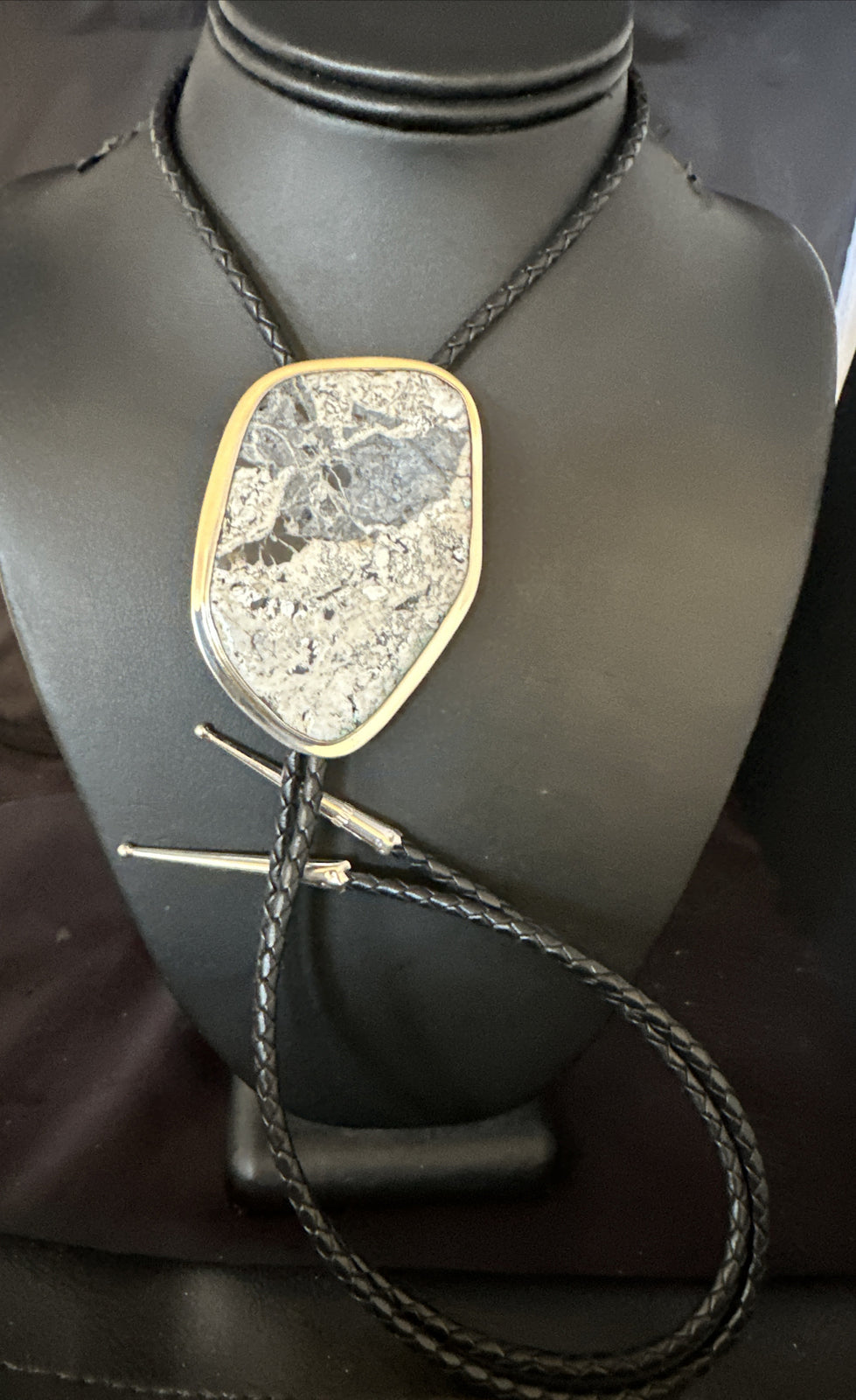 Mens BOLO TIE WHITE BUFFALO TURQUOISE Sterling Silver Navajo 3in 15004