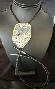Men's BOLO TIE WHITE BUFFALO TURQUOISE Navajo 3" | Sterling Silver | Authentic Native American Handmade | 15004