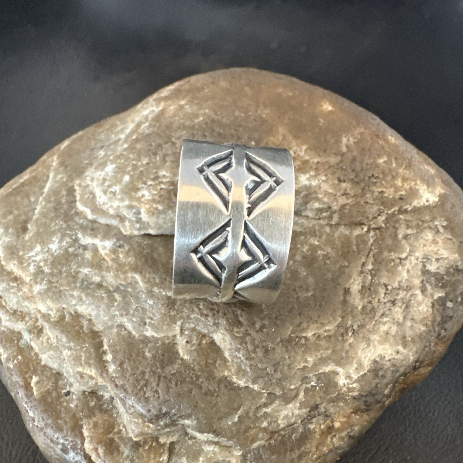 Mens Women Wedding Wide Band Navajo Stamped Sterling Silver Ring Size 10 19018