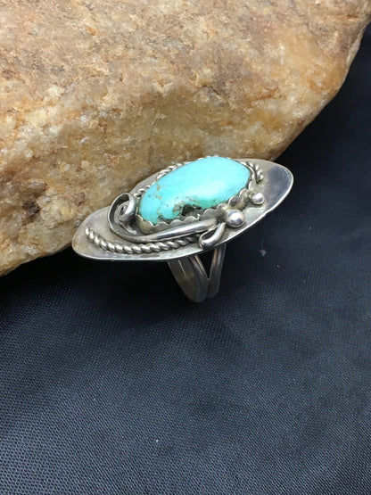 Blue Turquoise Navajo Sterling Silver Ring Size 7.25 02510