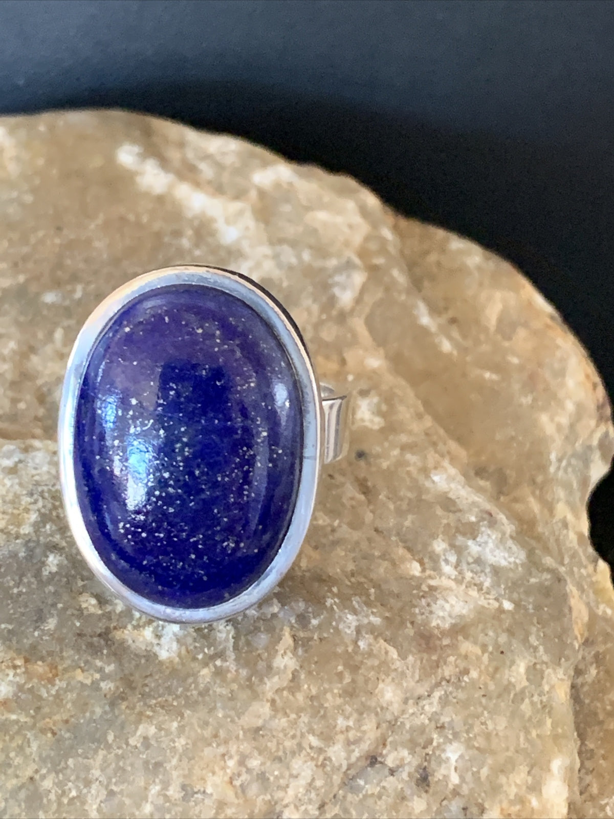 Men Blue Lapis Lazuli Navajo Sterling Silver Ring Size 7 10279