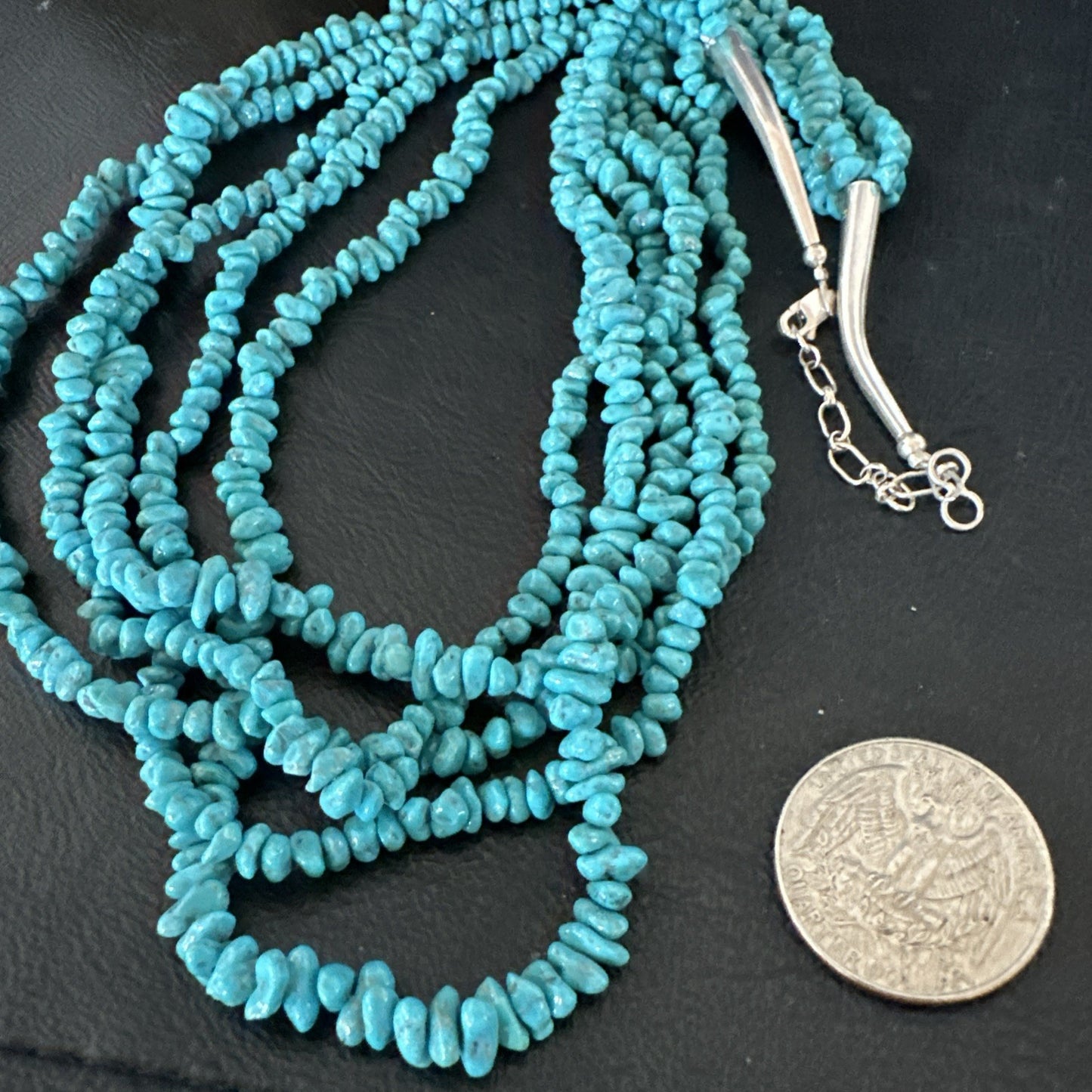 Navajo Sterling Silver  Nugget SB Blue Turquoise 5 Strands Necklace 20” 19662